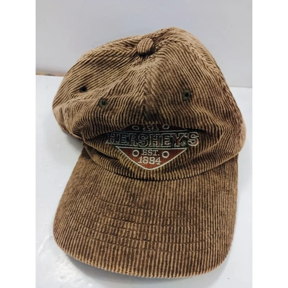 Vtg Hersheys Chocolate Est 1894 Corduroy Dad Hat Brown Promo Slouch Cap Patch
